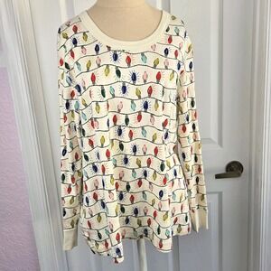 Hanna Andersson Christmas Lights‎ Long Sleeve Pajama Top Women's XXL Organic